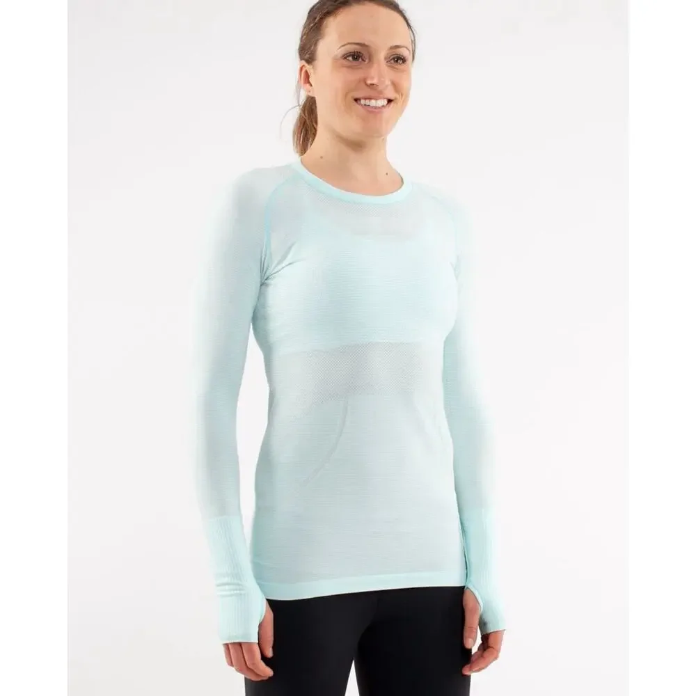 Lululemon 4 Run Swiftly Tech Long Sleeve Aquamarine Seamless Thumbholes Athletic